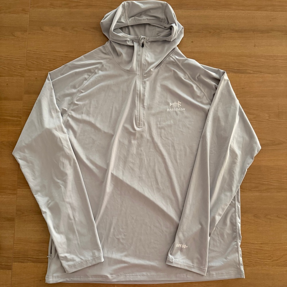 Bassdash Mens XL Gray UPF 50+ Performance Fishing Quarter Zip Hoodie